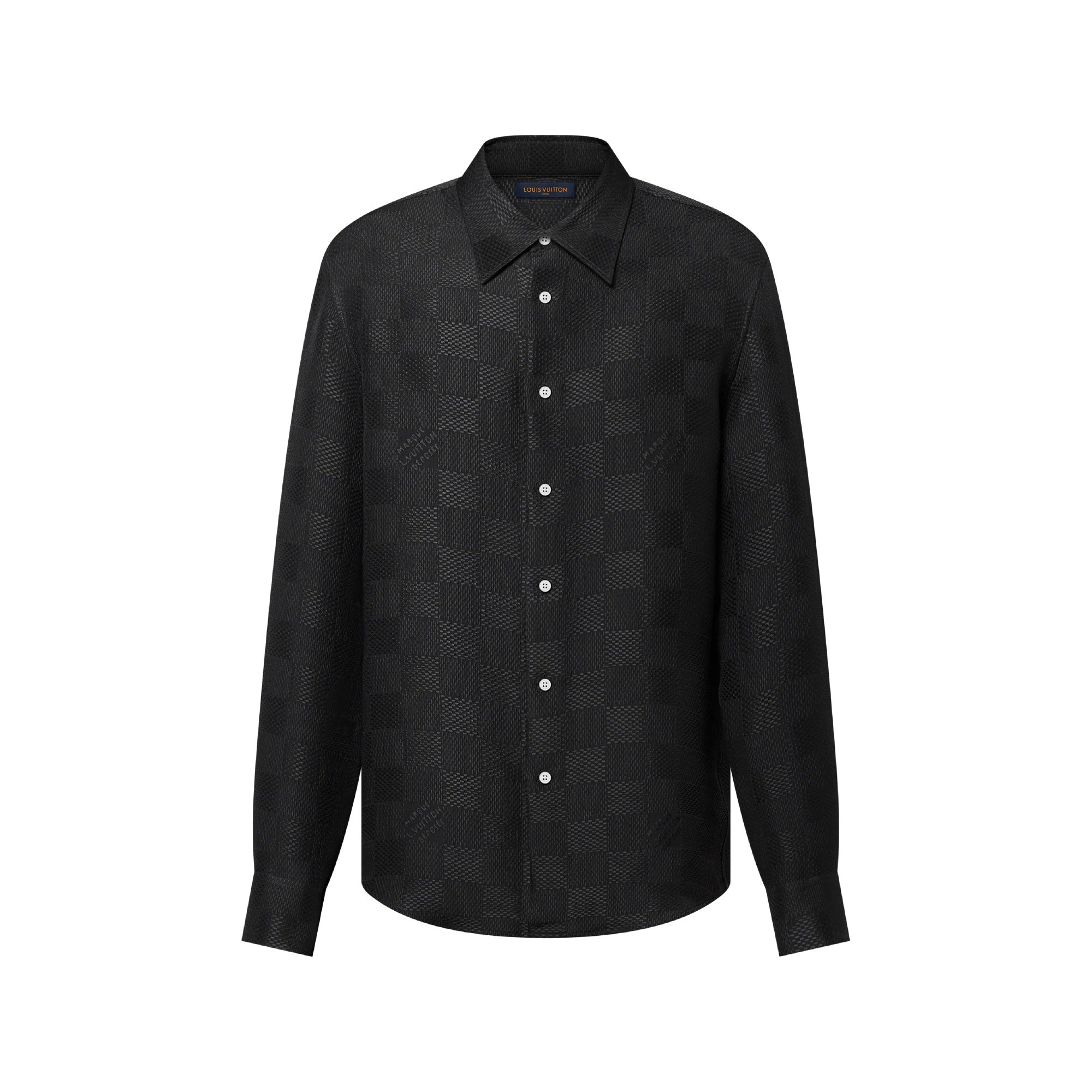 Jacquard Damier Long-Sleeved Silk Shirt