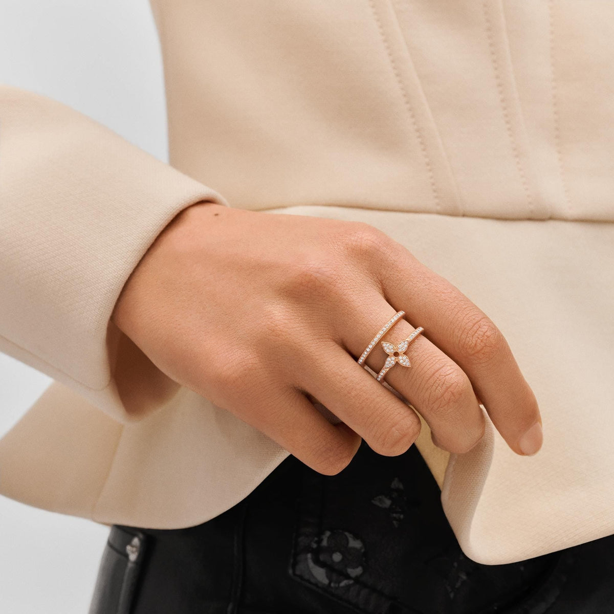 Idylle Blossom Two-Row Ring, Pink Gold And Diamonds
