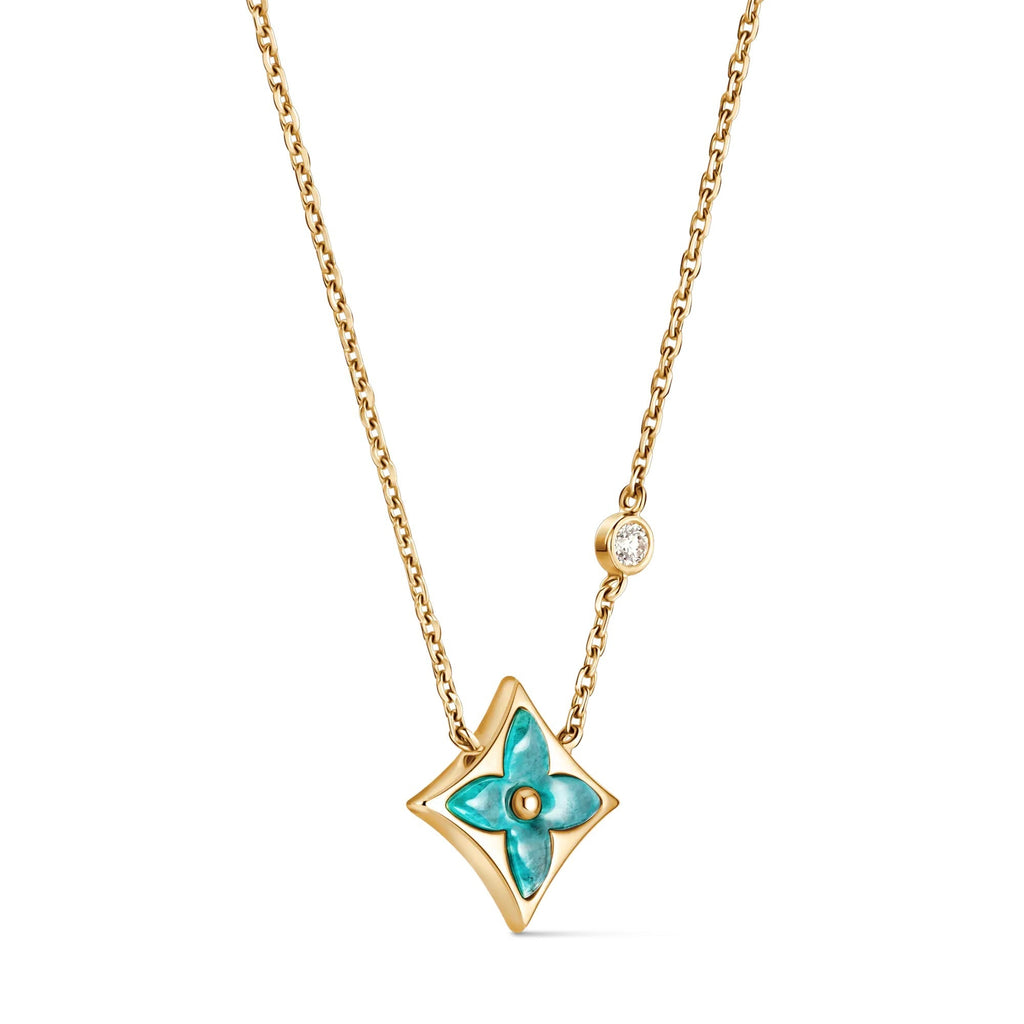Color Blossom BB Star Pendant, Yellow Gold, Amazonite and Diamond