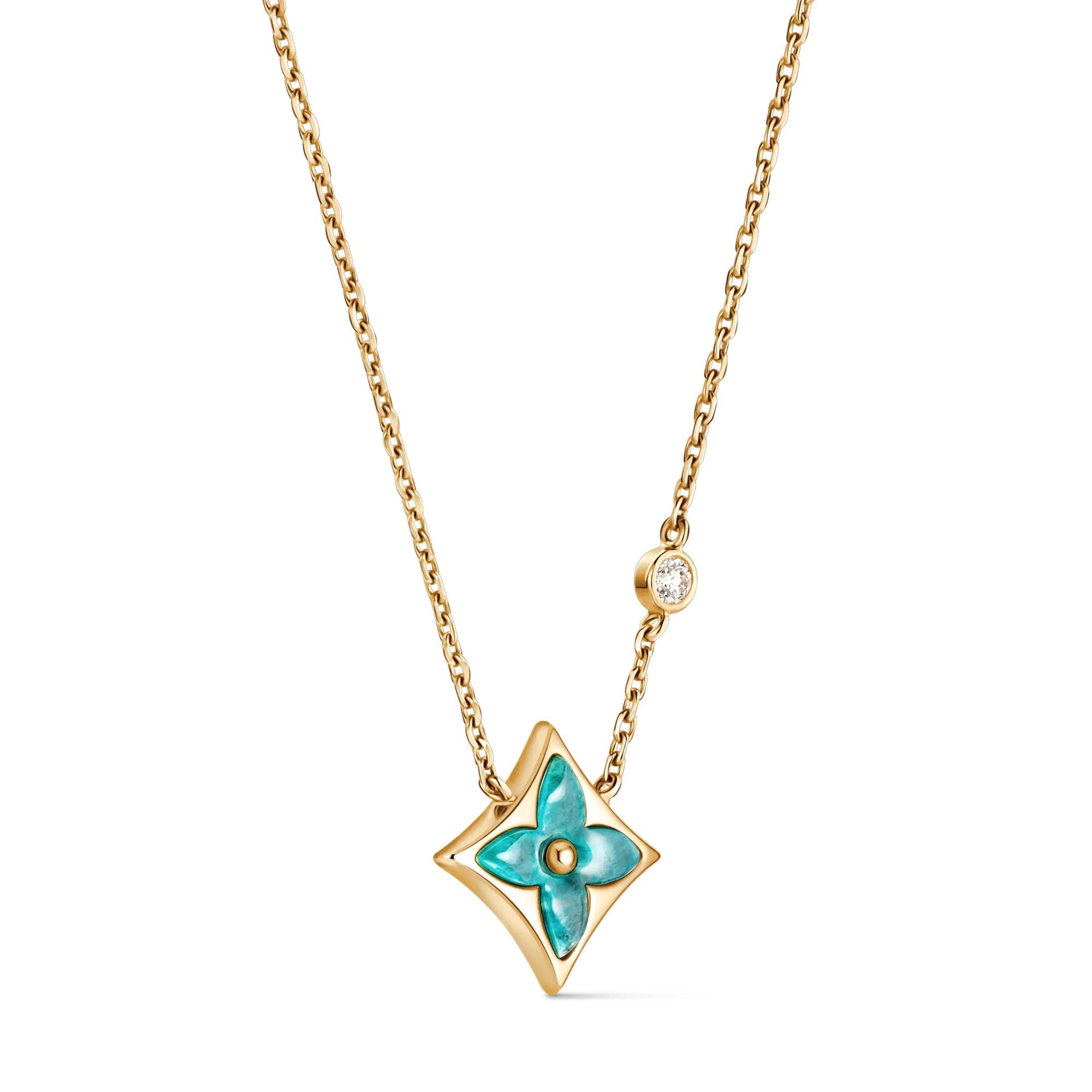 Color Blossom BB Star Pendant, Yellow Gold, Amazonite and Diamond