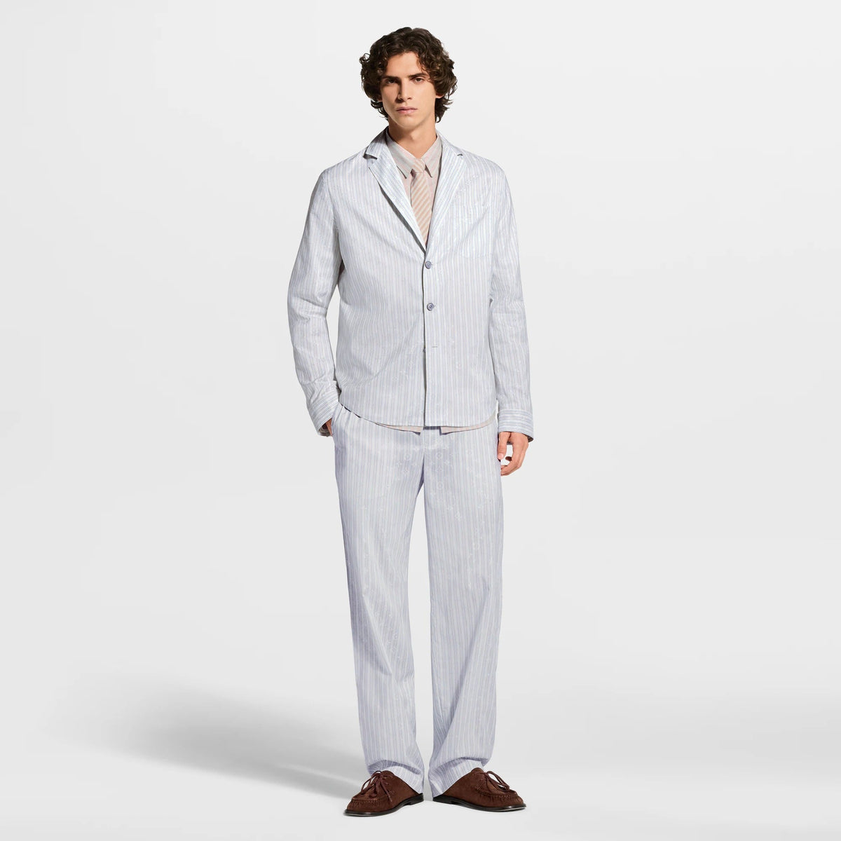 Monogram Striped Pajama Long-Sleeved Shirt