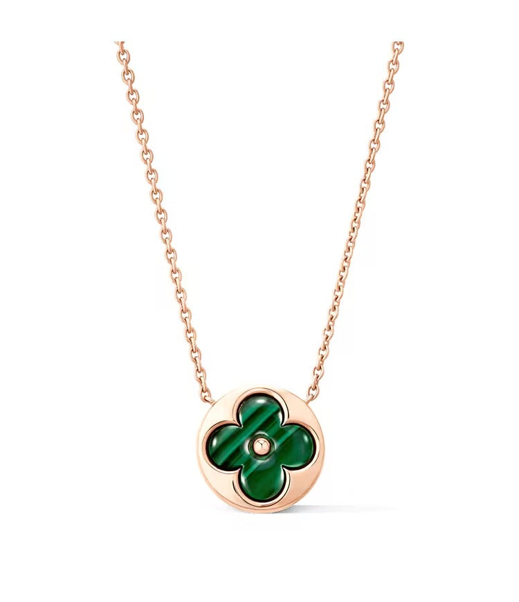 Color Blossom M Sun Pendant, Pink Gold and Malachite