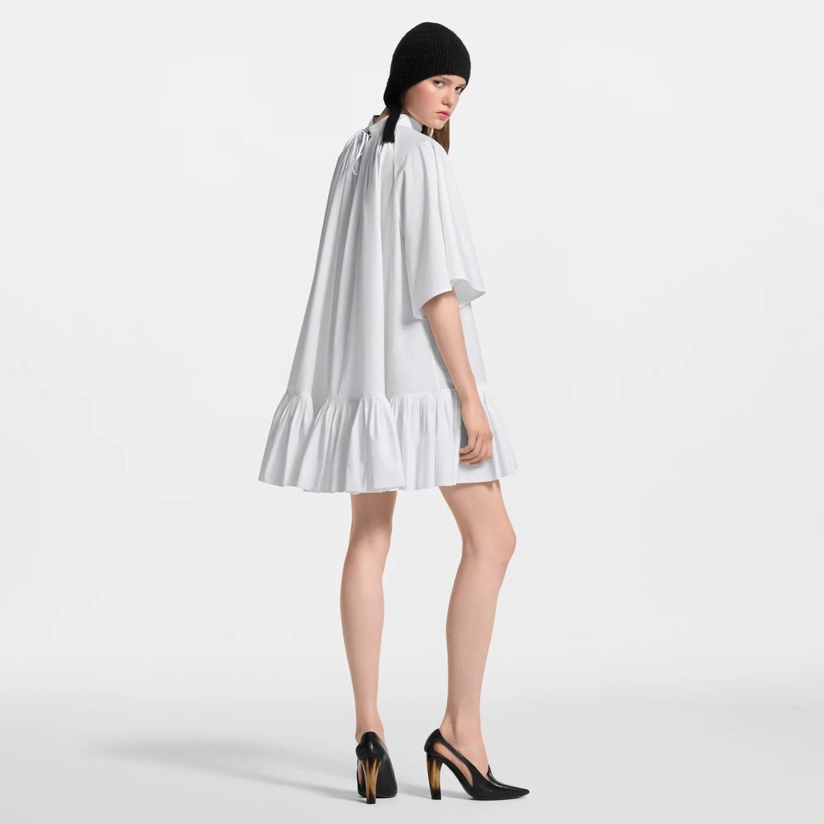 Pleat Detail Short-Sleeved Babydoll Dress