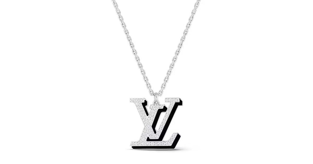 LV Large Pendant, White Gold, Diamonds and Black Lacquer