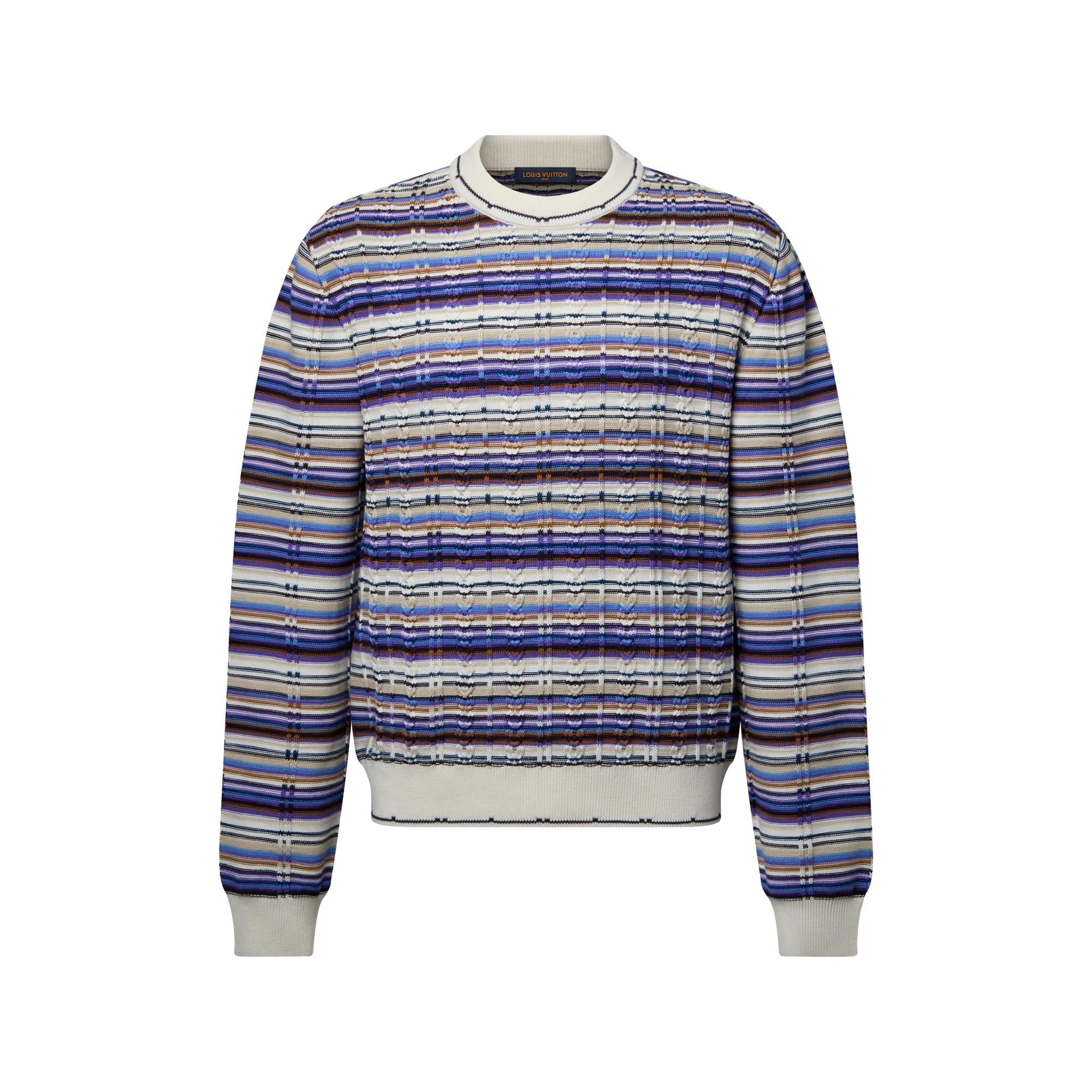 Striped Cable-Knit Crewneck
