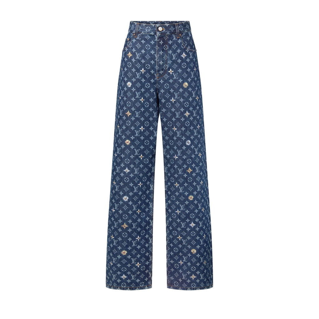 Monogram Embroidered Denim Skate Pants