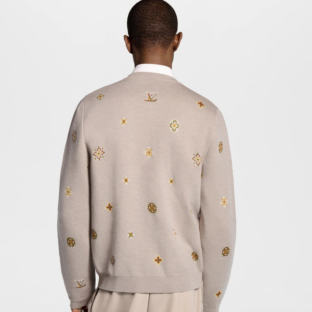 Collarless Jacquard Cardigan