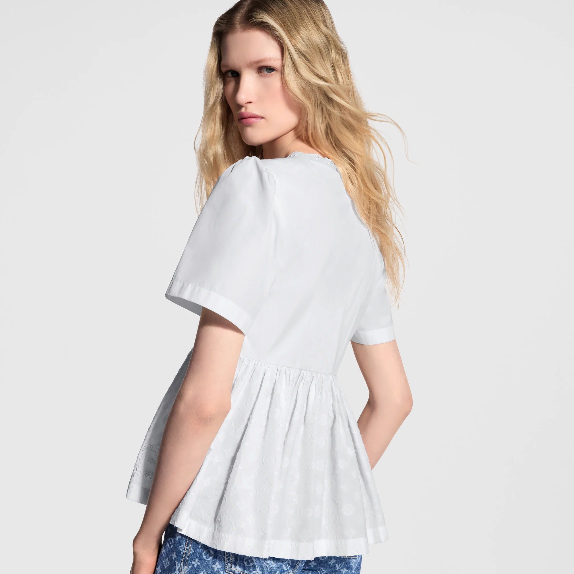 Broderie Trim Peplum Top