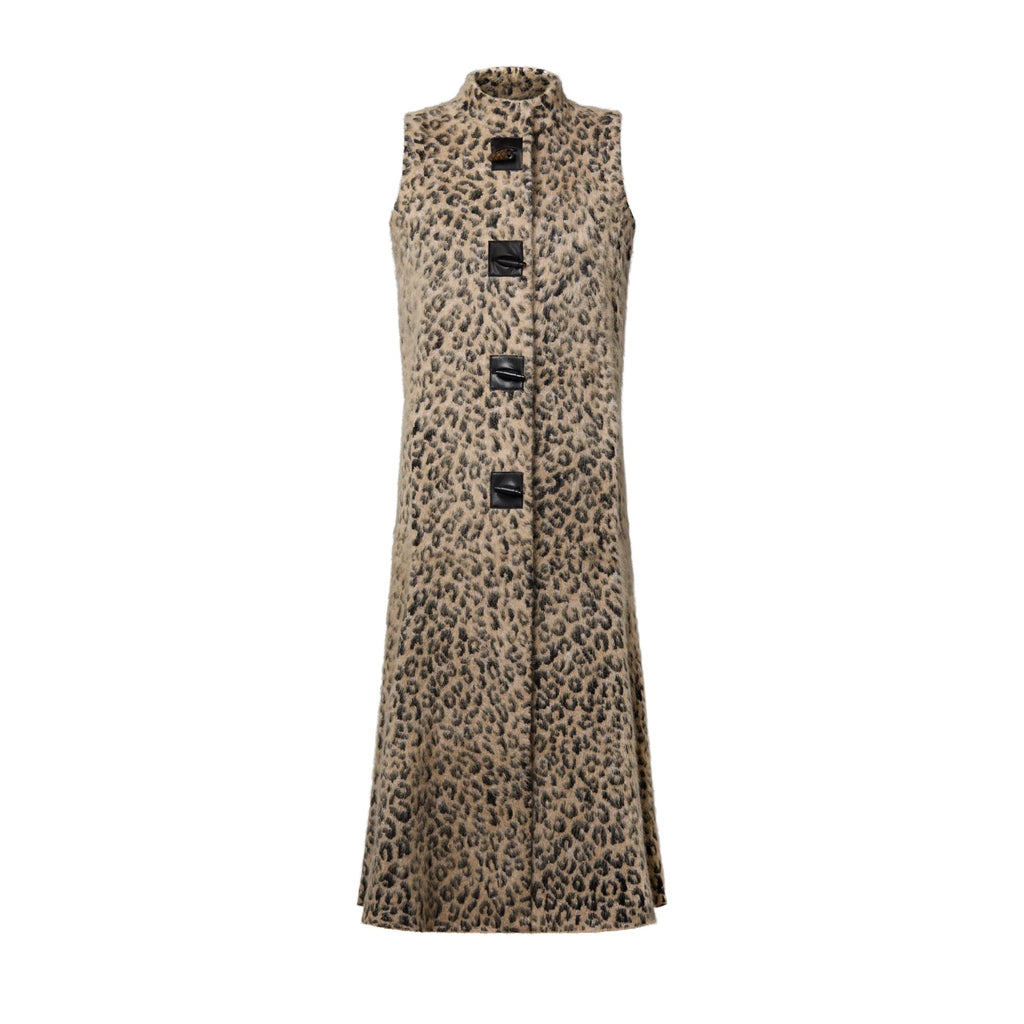 Sleevless Leopard Knit Coat