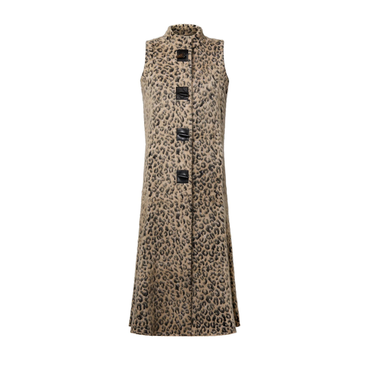 Sleevless Leopard Knit Coat