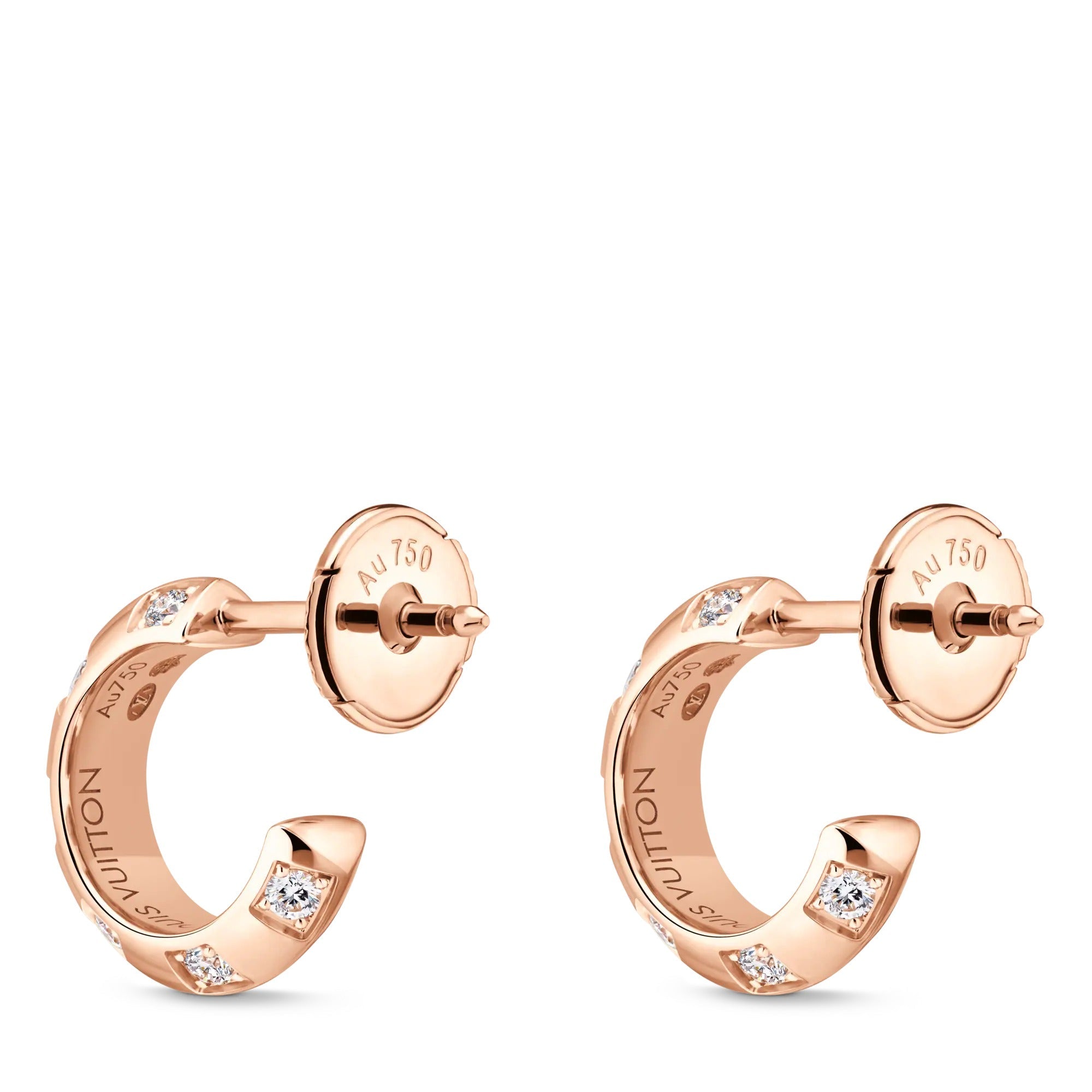 Le Damier de Louis Vuitton Small Hoops, Rose Gold and Diamonds