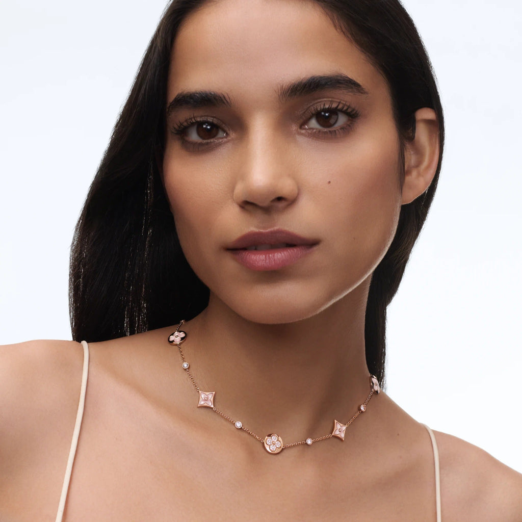 Color Blossom BB Multi-Motif Short Necklace, Pink Gold, Pink Mother-of-Pearl and Diamonds