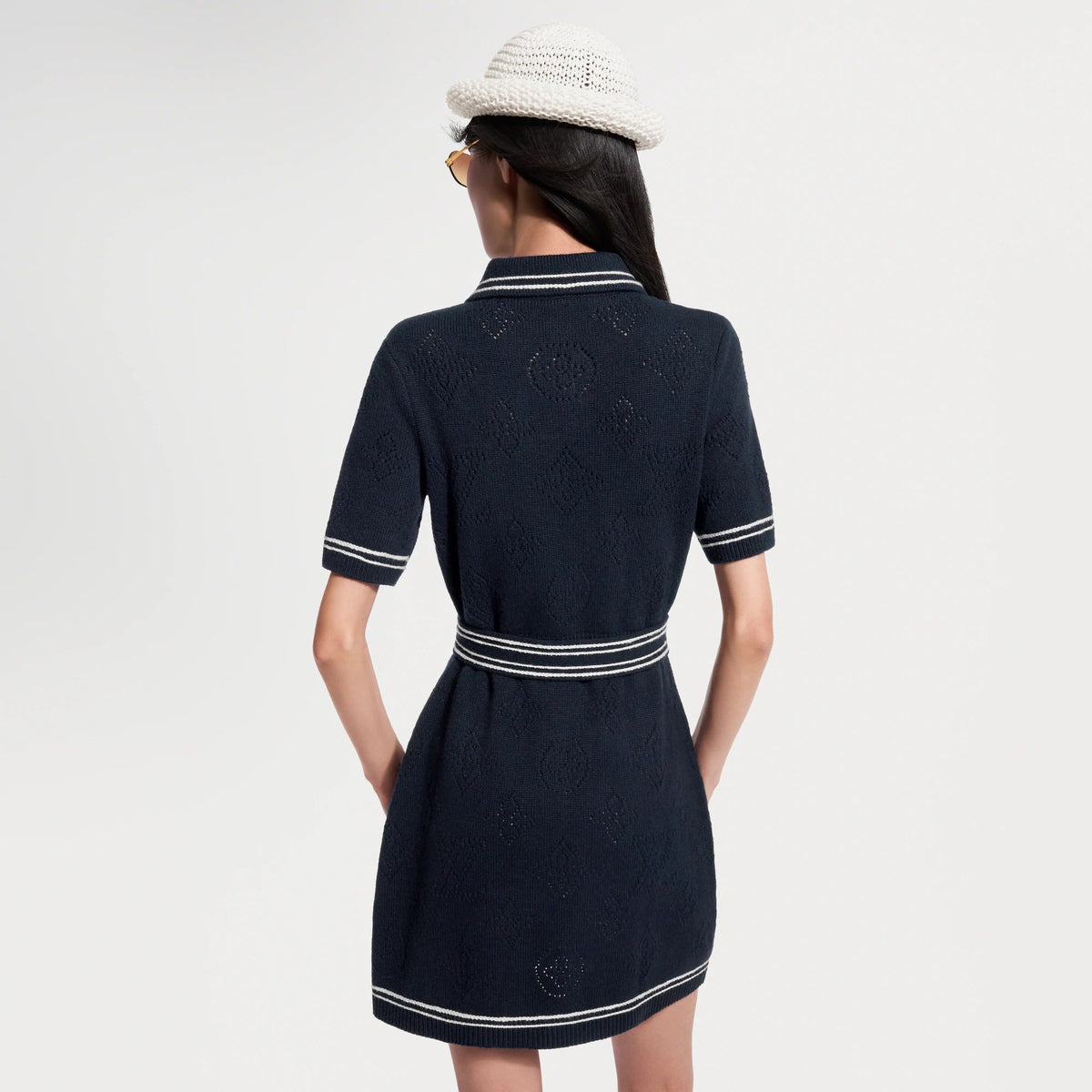 Contrast Accent Openwork Knit Dress