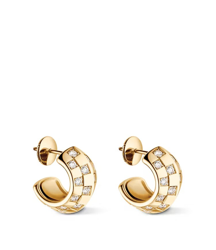 Le Damier de Louis Vuitton Double Hoops, Yellow Gold and Diamonds