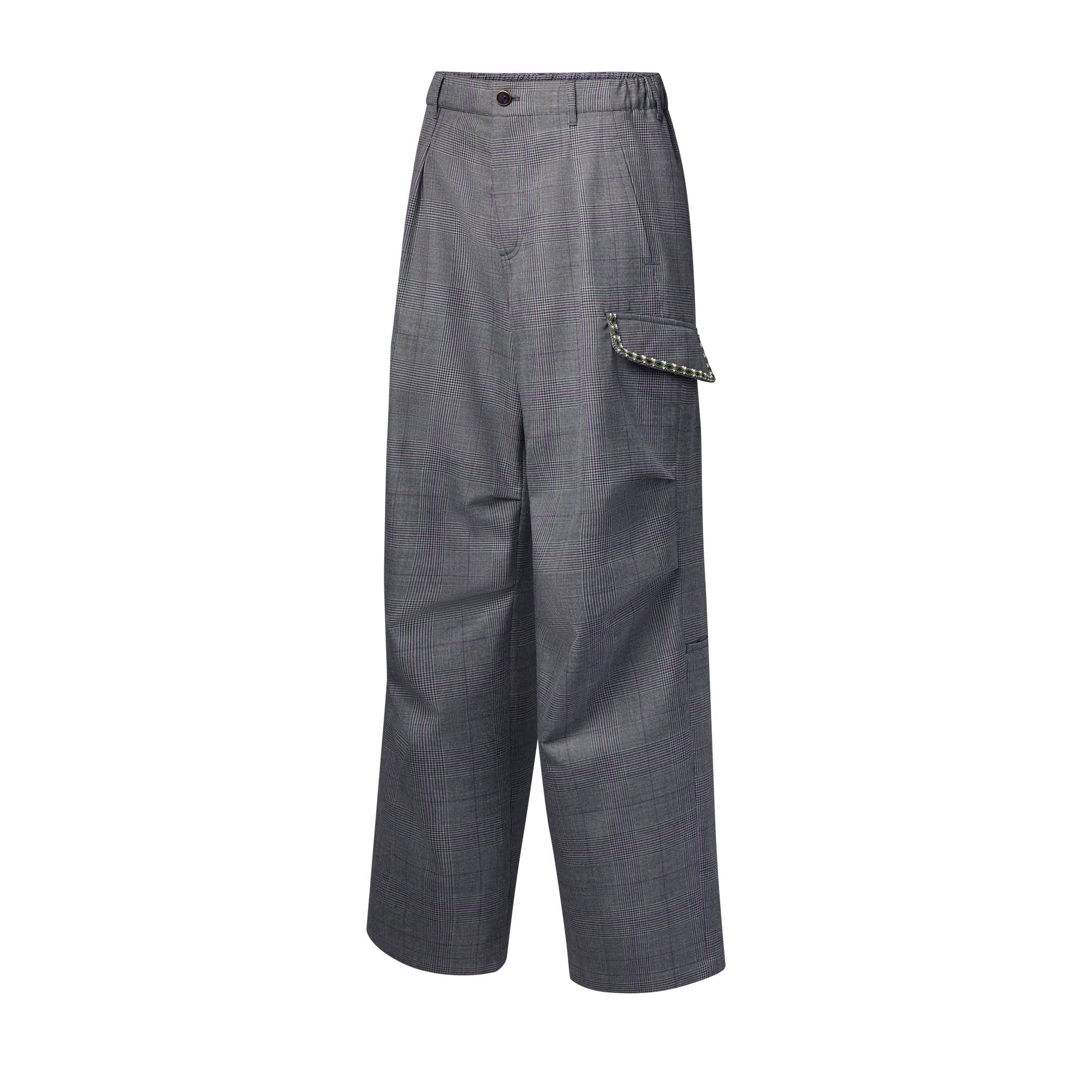 Check Embroidered Cargo Pants