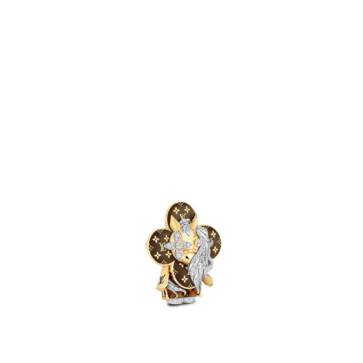 Vivienne Horse Pendant, Yellow Gold, White Gold, Lacquer & Diamonds