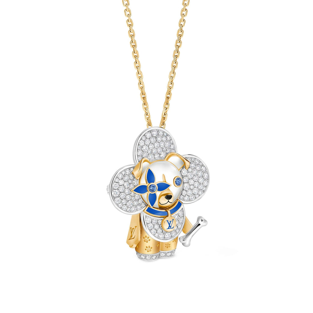 Vivienne Dog Pendant, Yellow Gold, White Gold, Lacquer, Diamonds & Colored Gemstones