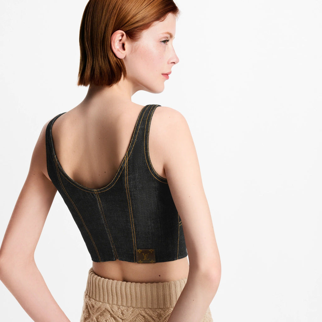 Topstitched Denim Crop Top