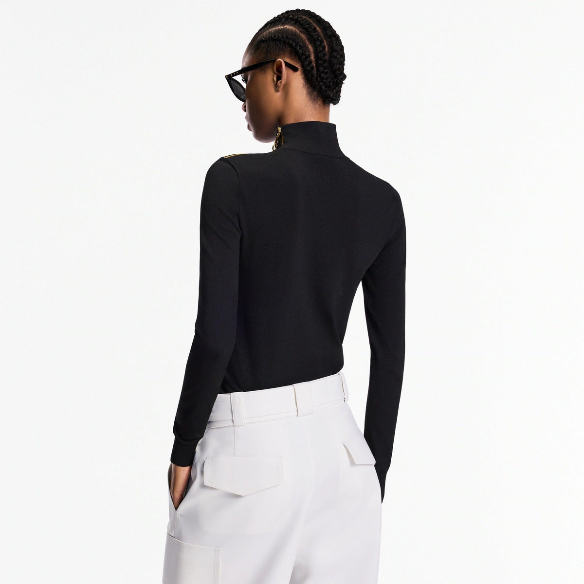 Shoulder Detail Turtleneck Sweater