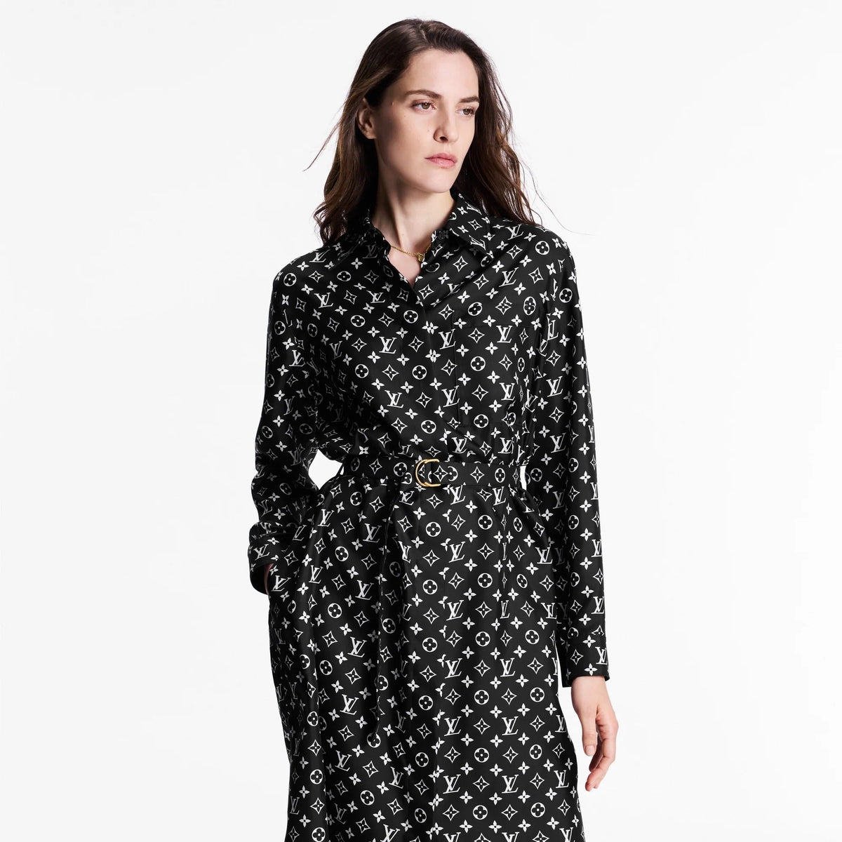 Monogram Silk Shirt Dress
