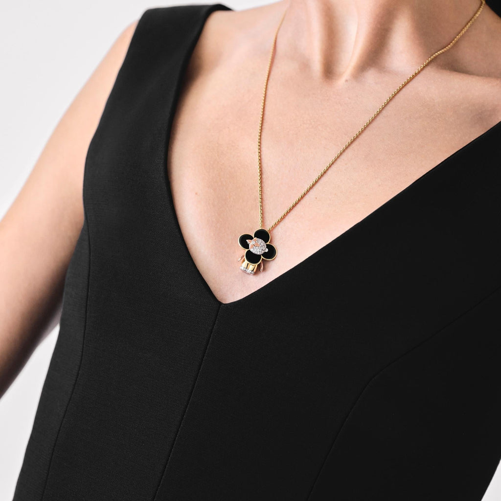 Vivienne pendant, 3 golds, black lacquer & diamonds