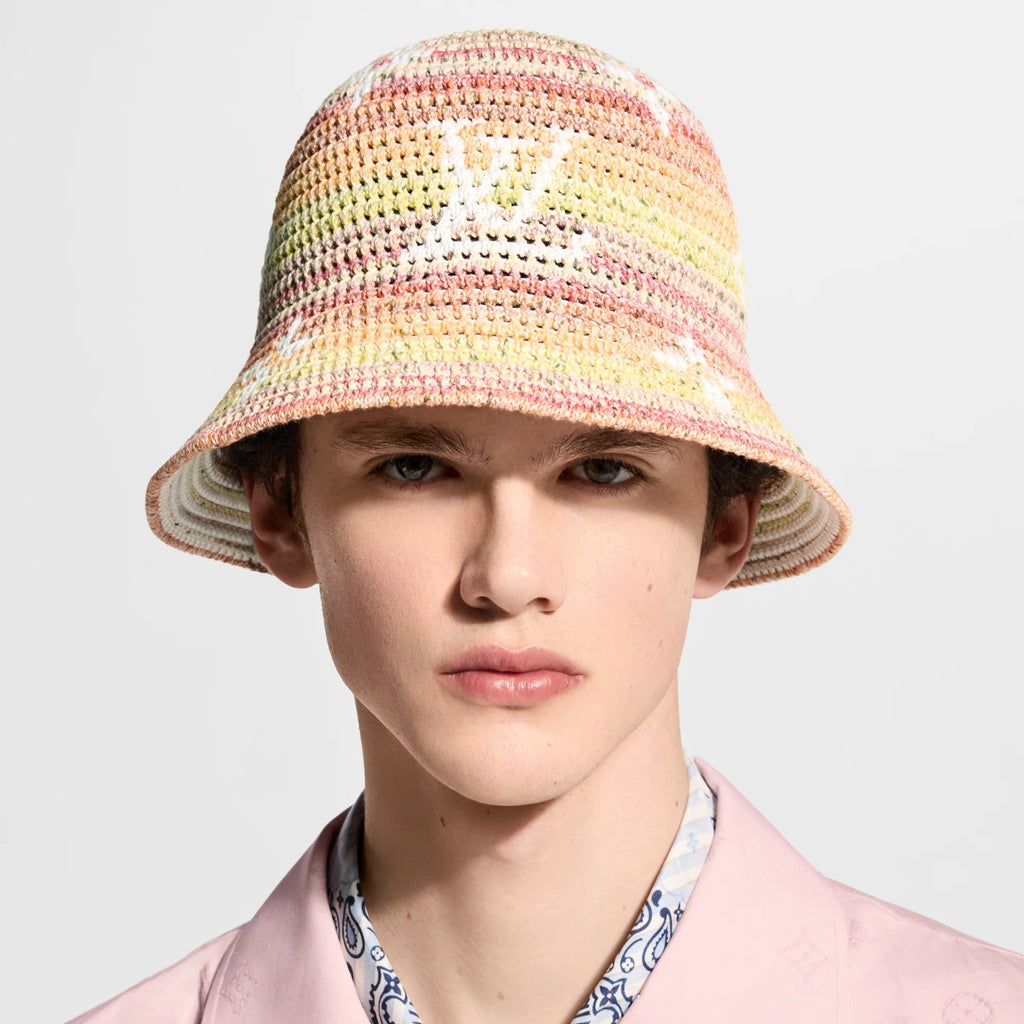 Monogram Stripes Crochet Bucket Hat