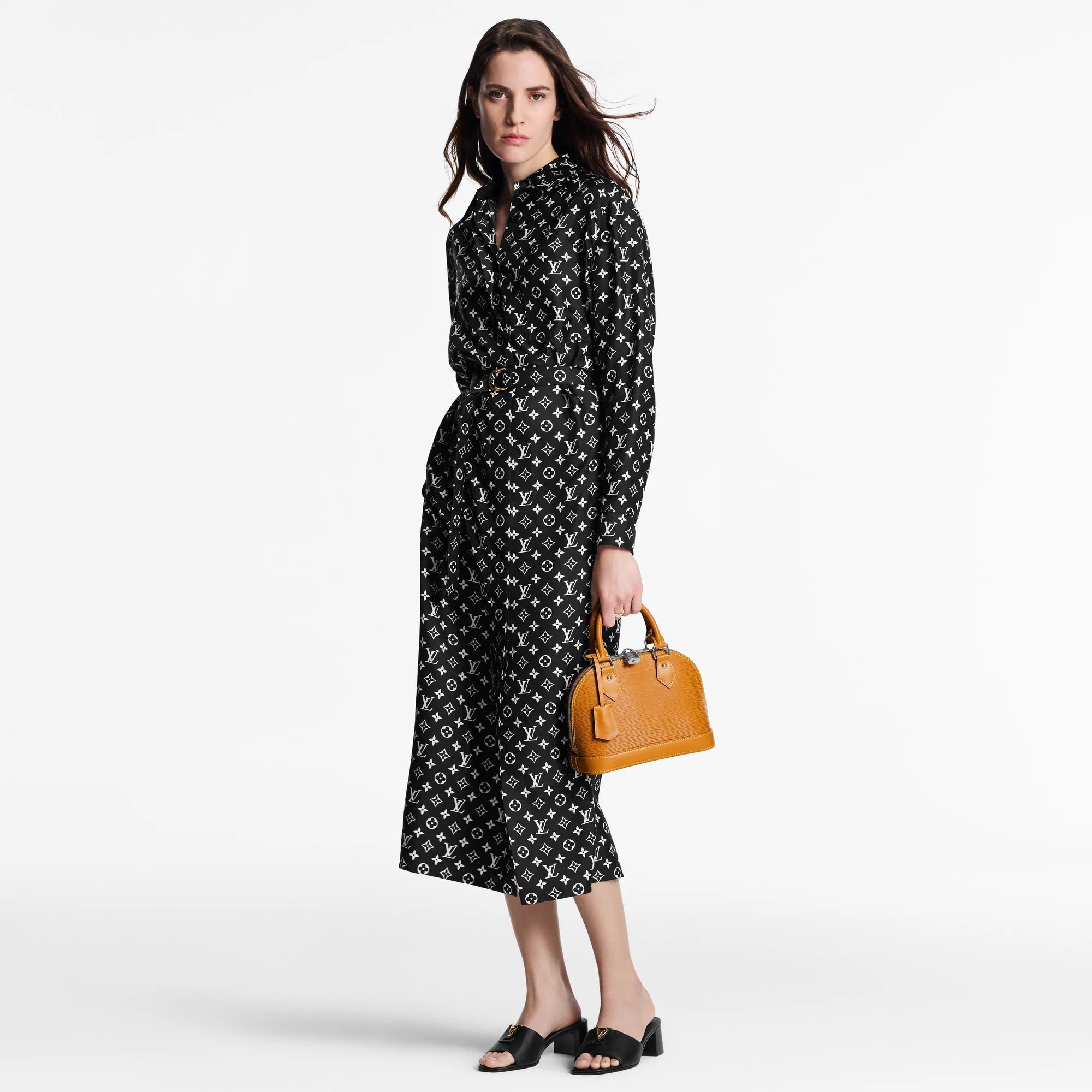 Monogram Silk Shirt Dress