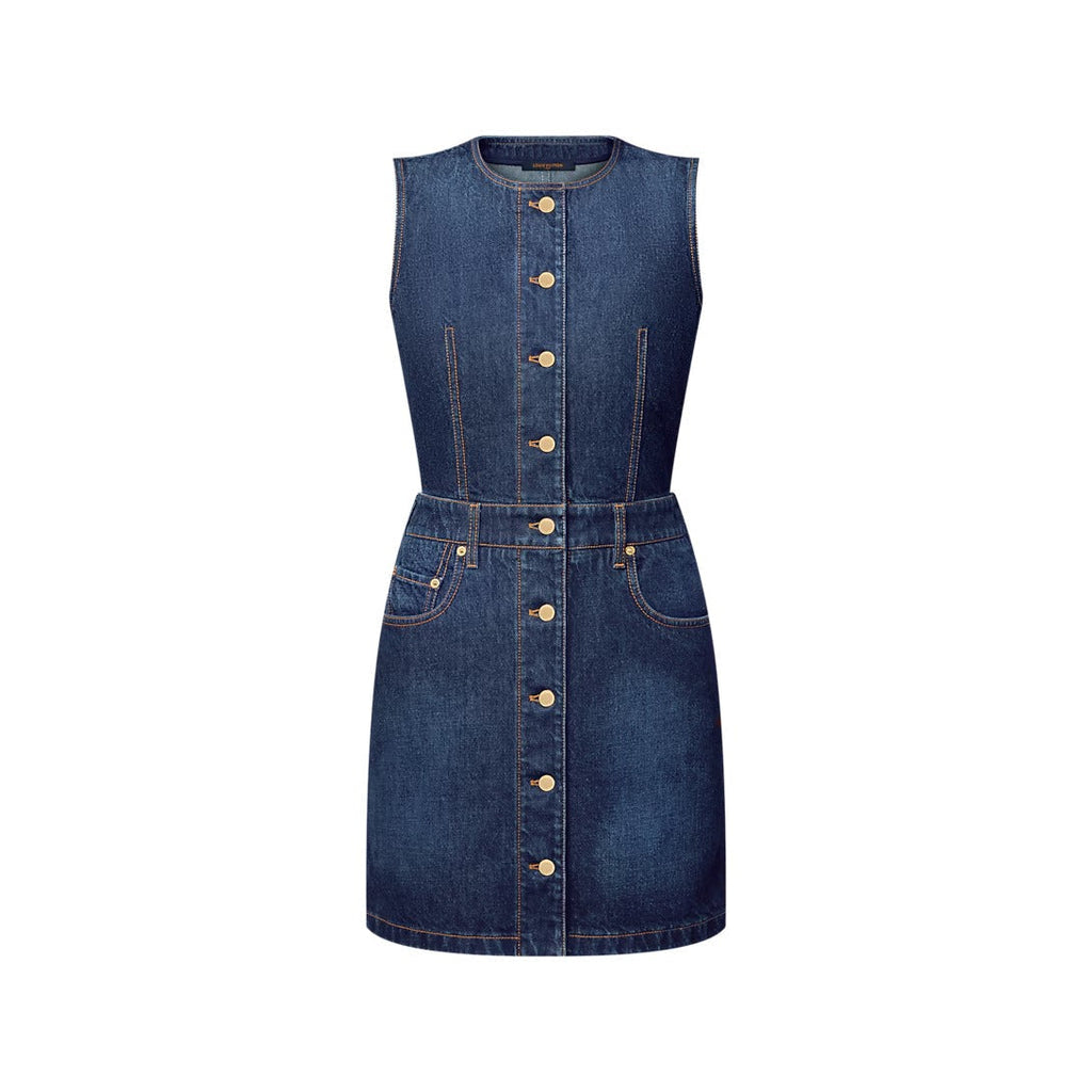 Button Front Washed Denim Dress
