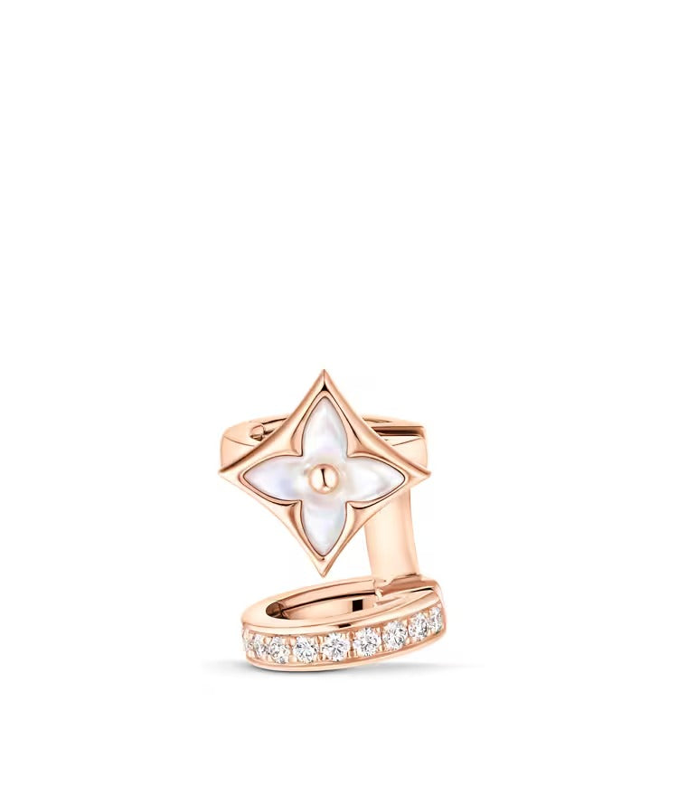 Color Blossom XS Star Earcuff, Pink Gold, White Mother-of-Pearl and Diamonds - per unit