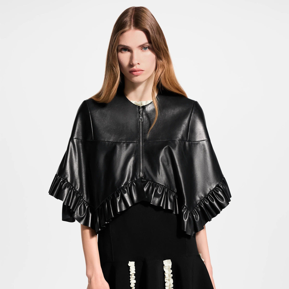 Ruffle Hem Leather Cape