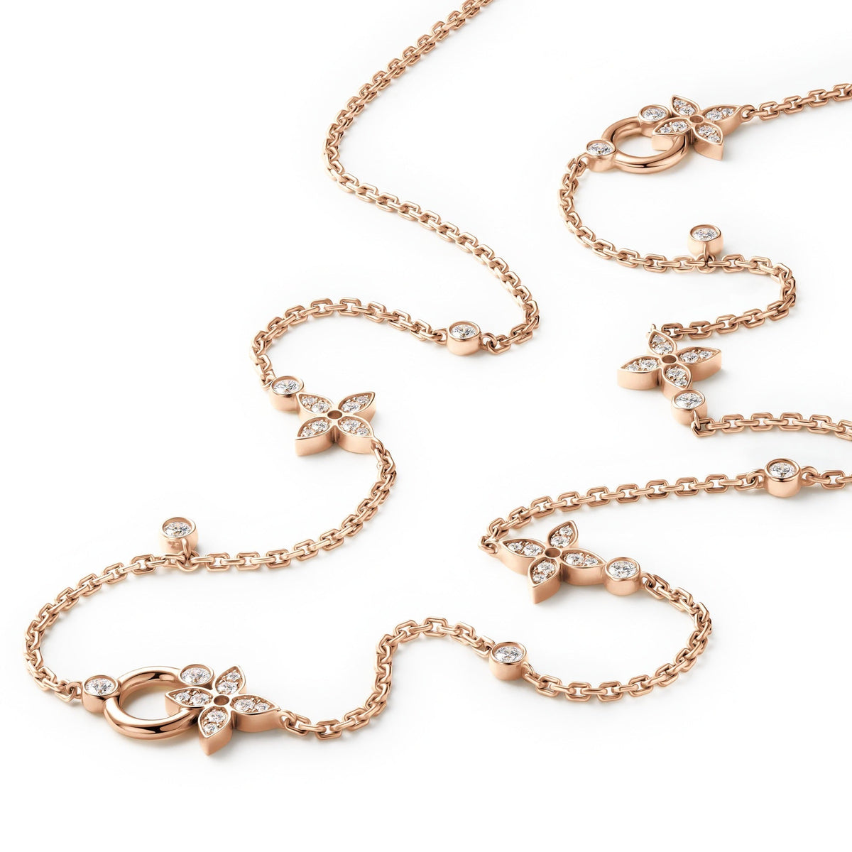 Idylle Blossom Multi-Pattern Long Necklace, Pink Gold and Diamonds