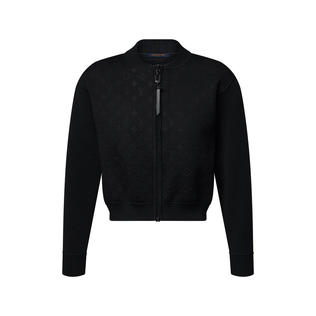 Monogram Accent Zip-Up Knit Jacket