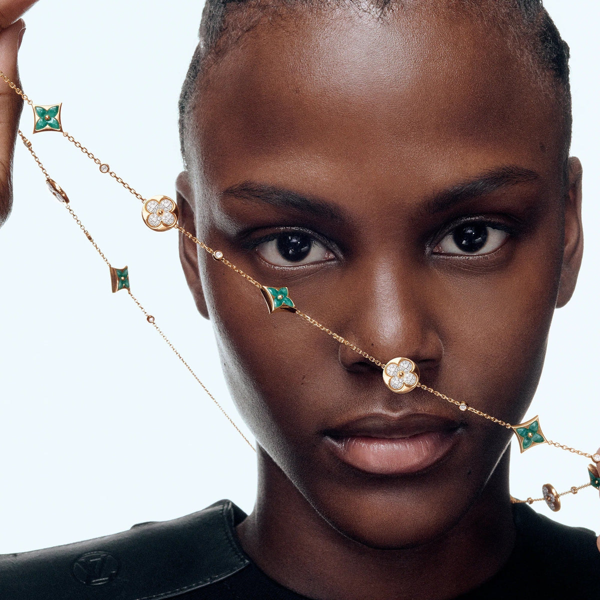 Color Blossom BB Star and Sun Multi-Motif Long Necklace, Yellow Gold, Amazonite and Diamonds