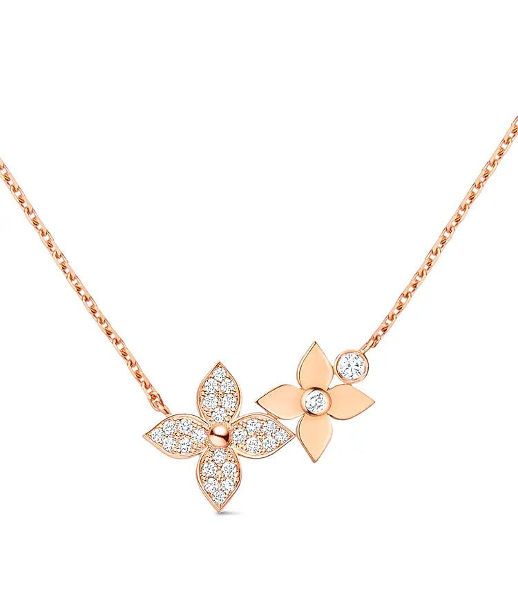 Idylle Blossom Necklace, Pink Gold and Diamonds