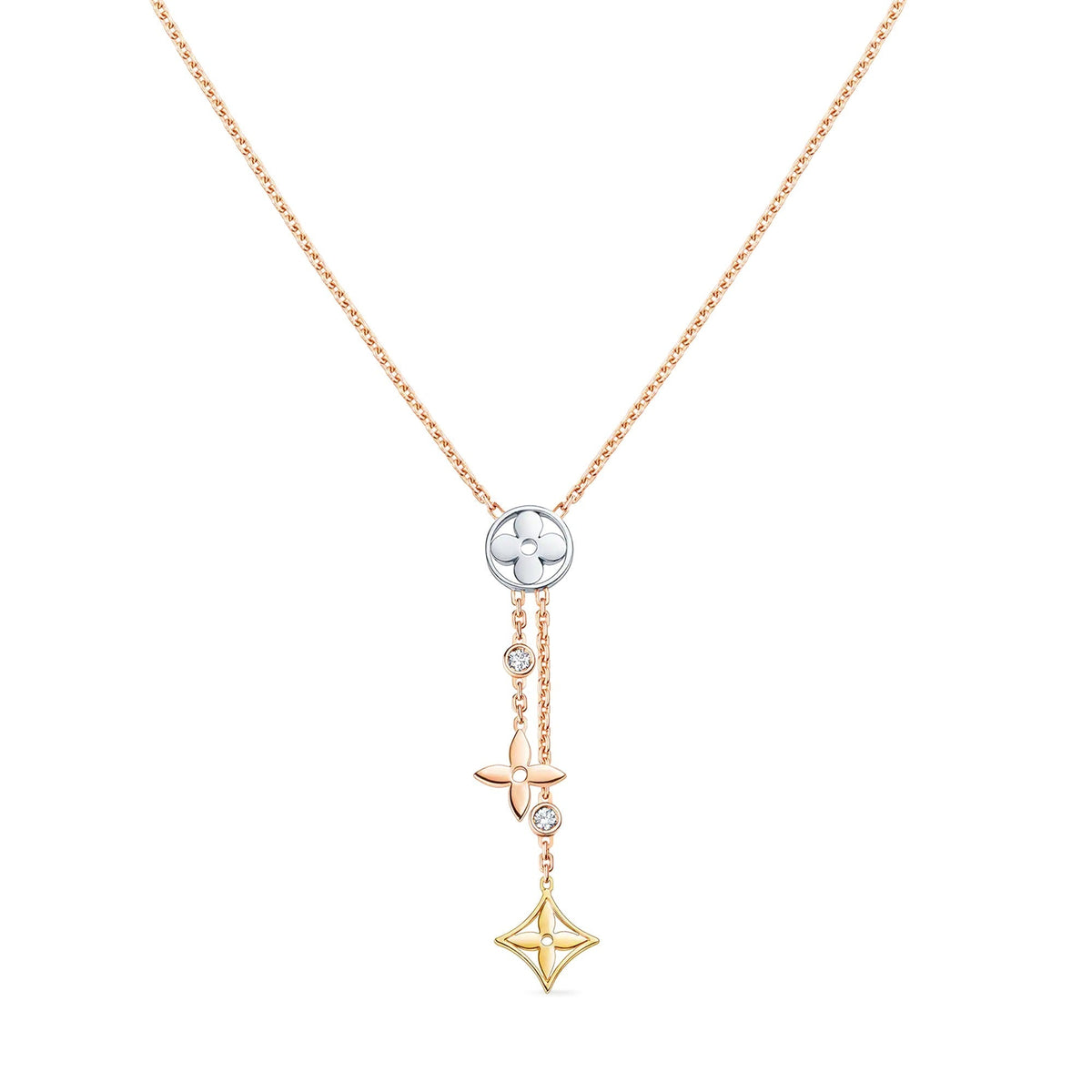 Idylle Blossom Y Pendant, 3 Gold and Diamonds