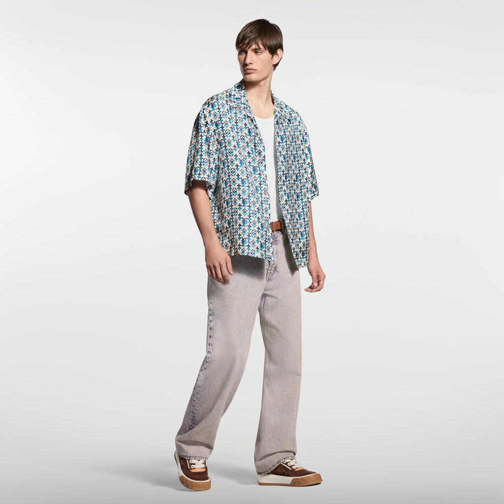 Monogram Printed Silk Short-Sleeved Shirt