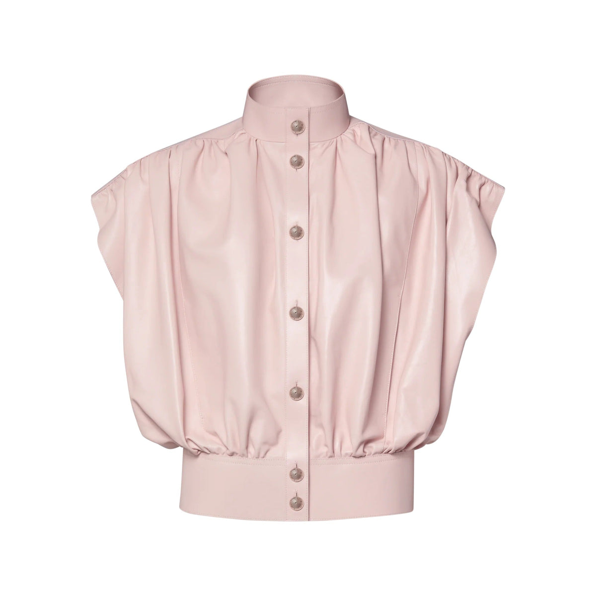 Sleeveless Gathered Leather Jacket