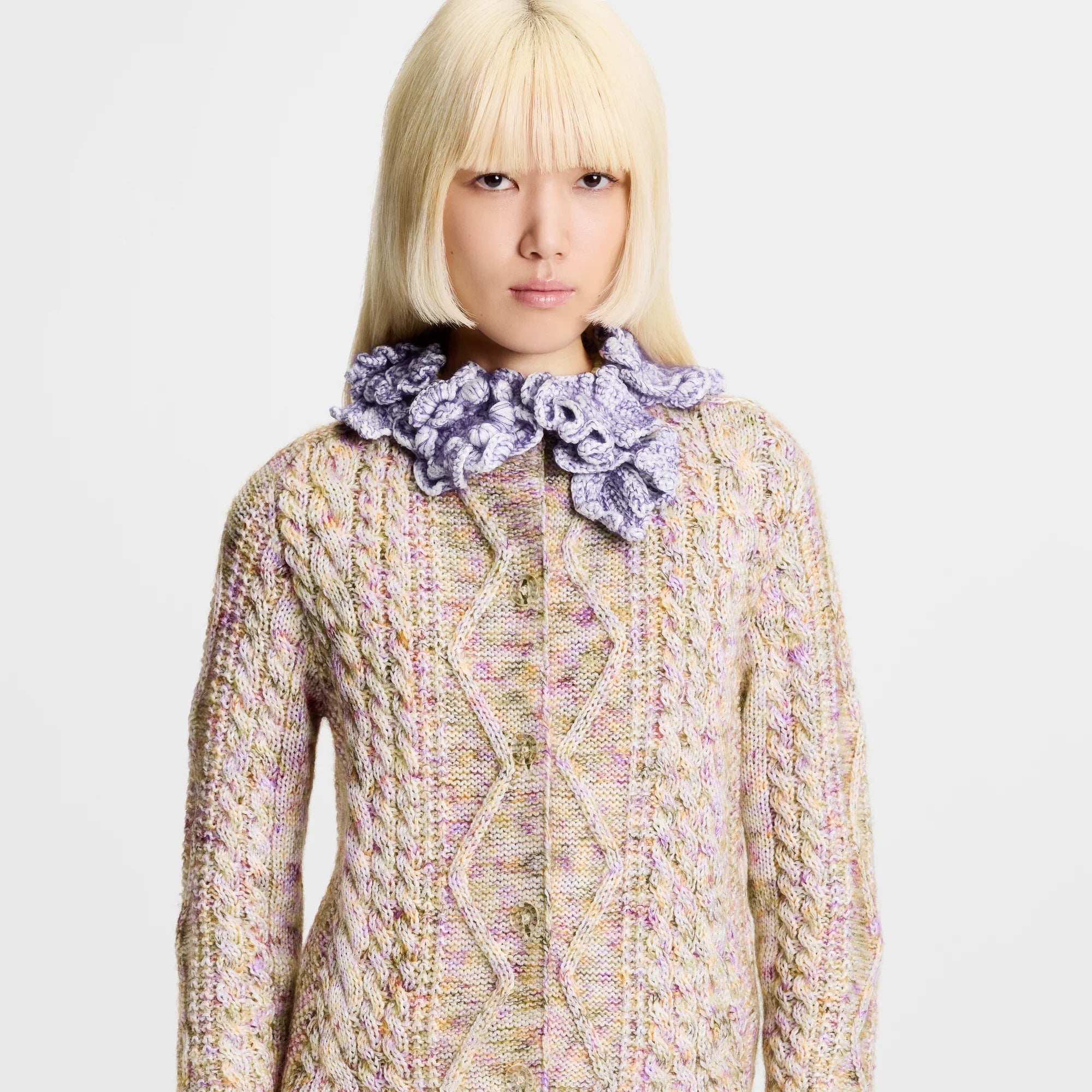 Knitted Flower Collar Cardigan