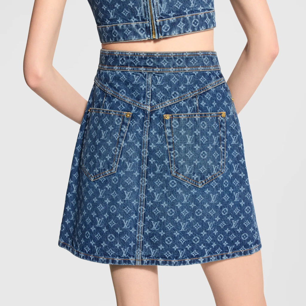 Monogram Denim A-Line Skirt