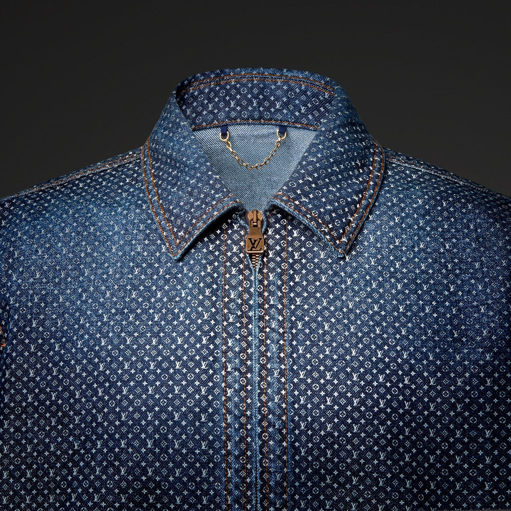 Reflective Nanogram Zippered Denim Jacket