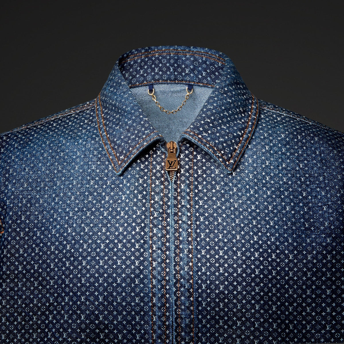 Reflective Nanogram Zippered Denim Jacket