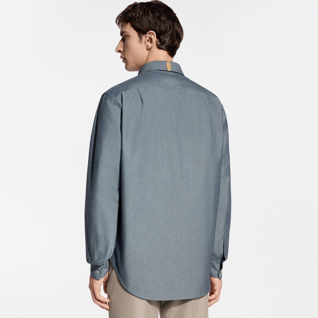Cotton-Silk Chambray Long-Sleeved Shirt