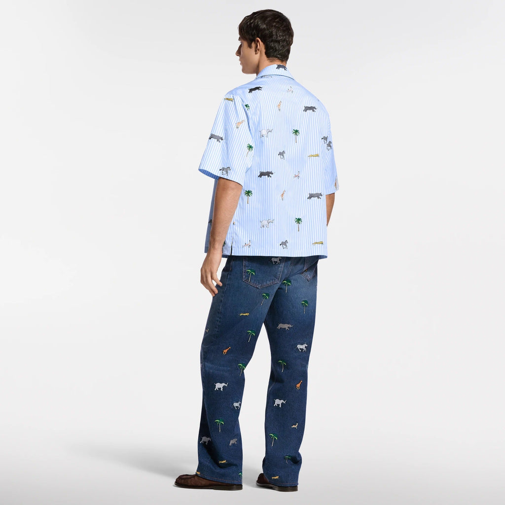 LV x The Darjeeling Limited Embroidered Striped Short-Sleeved Shirt