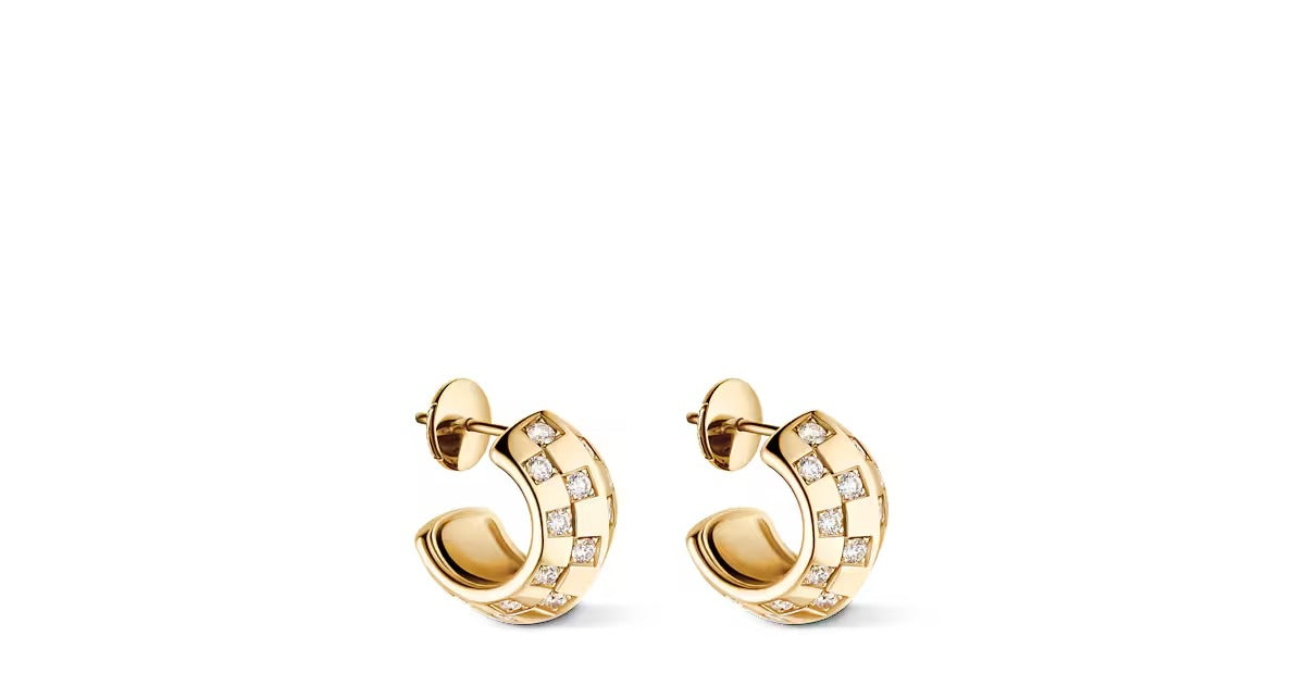 Le Damier de Louis Vuitton Double Hoops, Yellow Gold and Diamonds