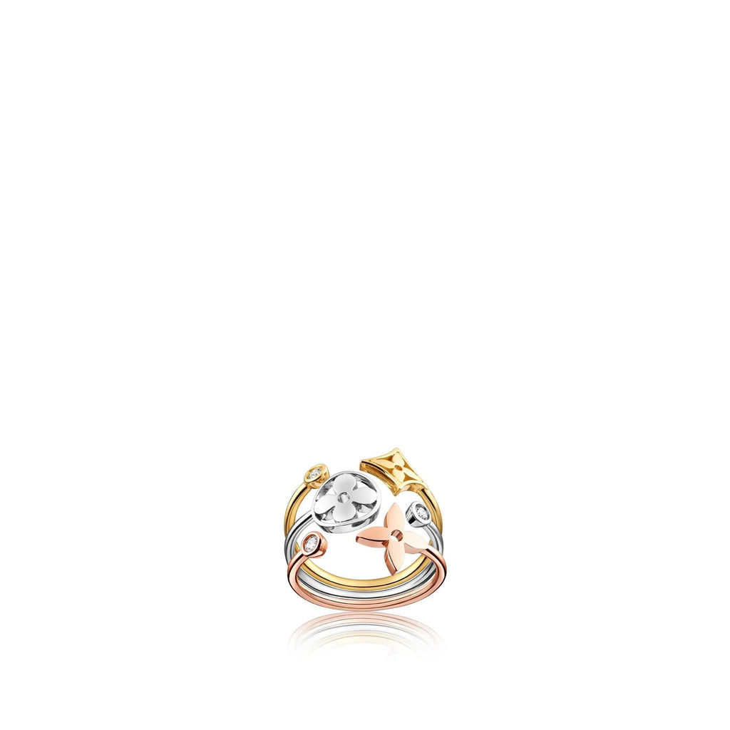 Idylle Blossom ring, 3 golds and diamonds