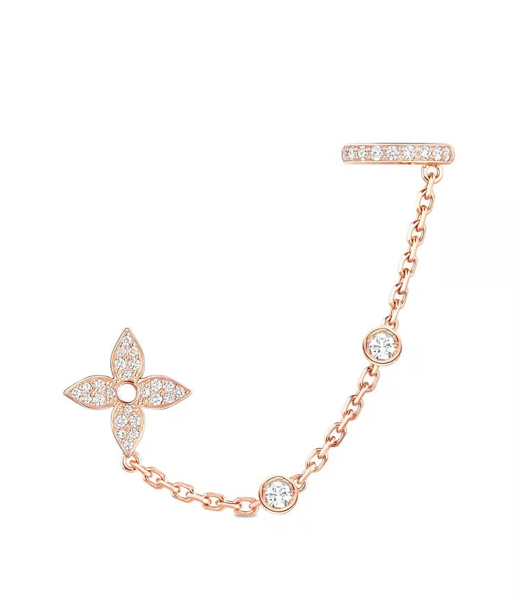 Idylle Blossom Mono Chain Earrings, Pink Gold And Diamonds - Per Unit