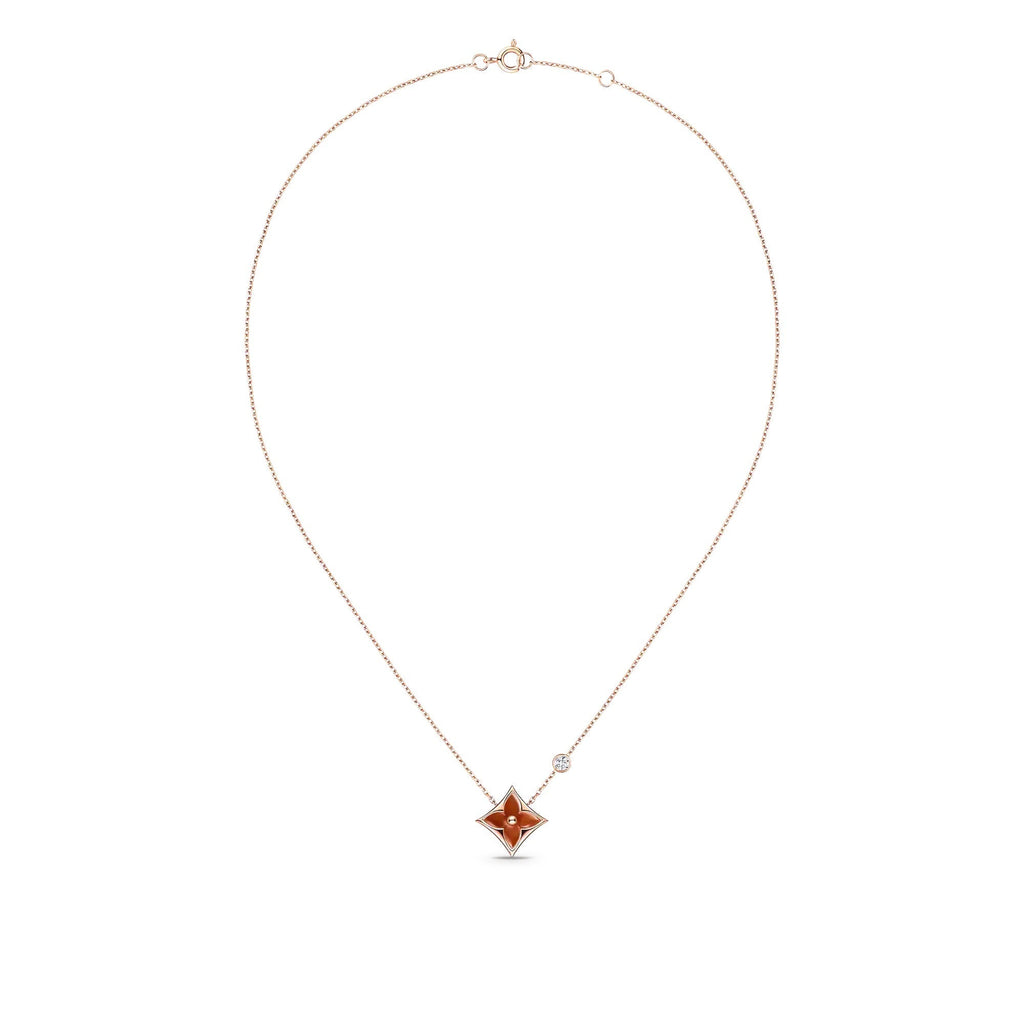 Color Blossom BB Star Pendant, Pink Gold, Cornelian and Diamond
