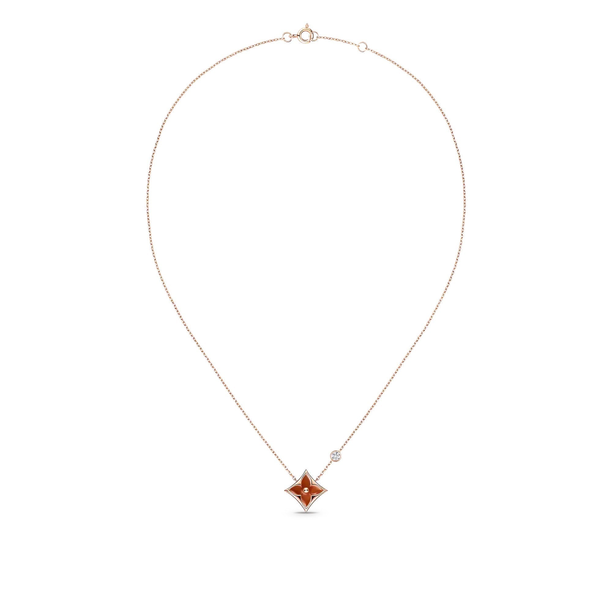 Color Blossom BB Star Pendant, Pink Gold, Cornelian and Diamond