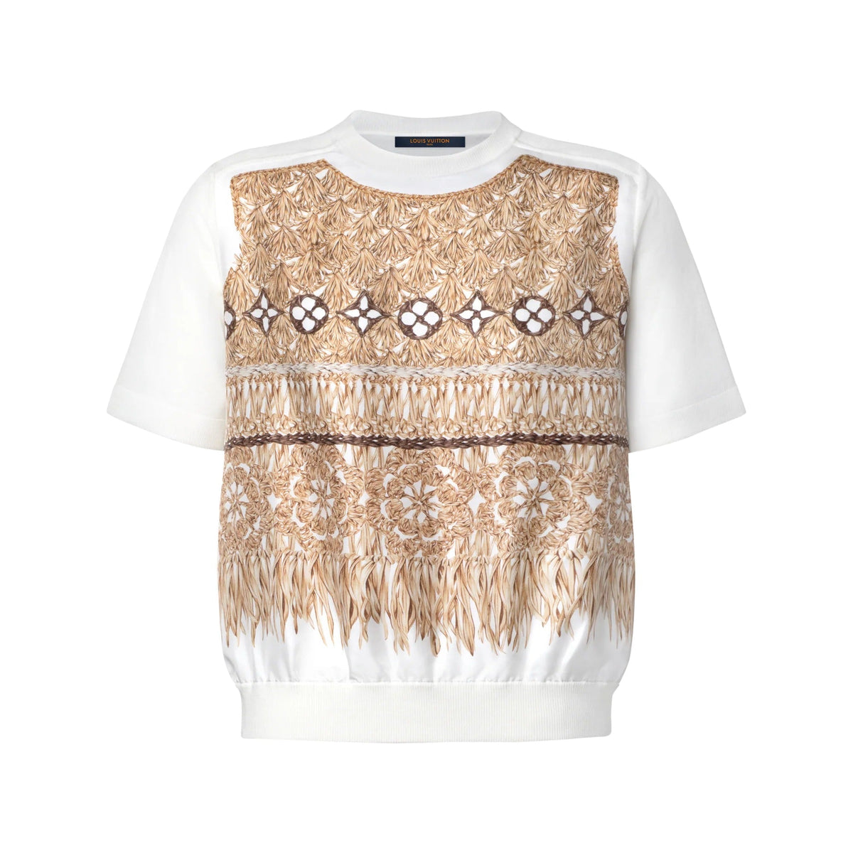 Woven Print Front Knit Top