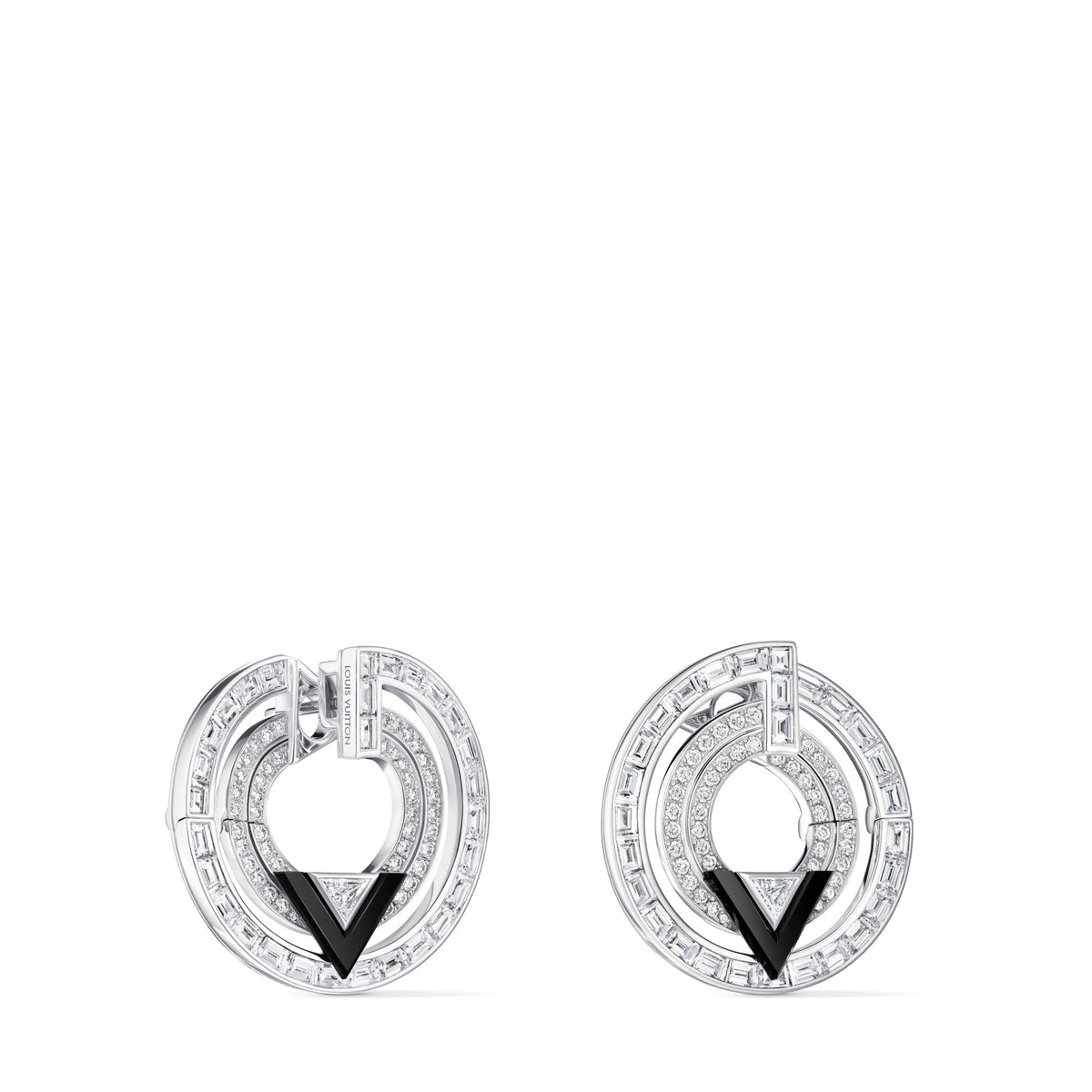 Pure V Hoops, White Gold, Onyx and Diamonds